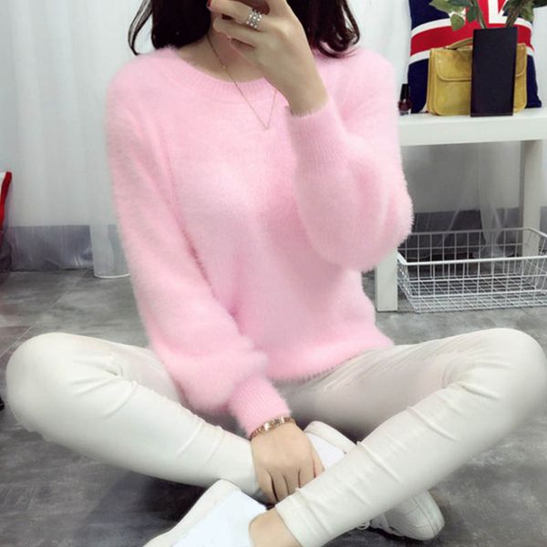 women's sweaters solid color mohair women sweater autumn winter round neck knit long sleeve warm plush thick bottoming shirt, White;black
women's sweaters solid color mohair women sweater autumn winter round neck knit long sleeve warm plush thick bottoming shirt, White;black