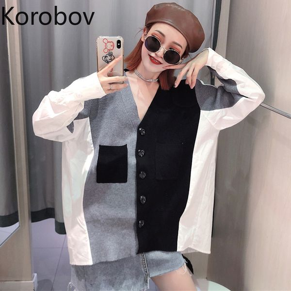 women's knits & tees korobov autumn korean women cardigans harajuku hit color patchwork knitted sweater pockets single breasted 78961, White
women's knits & tees korobov autumn korean women cardigans harajuku hit color patchwork knitted sweater pockets single breasted 78961, White