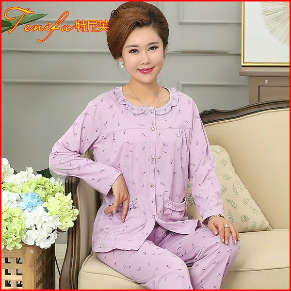 tenif pajamas womens autumn spring and winter cotton long-sleeved large size plus fat home service gift kh-1182 for mother