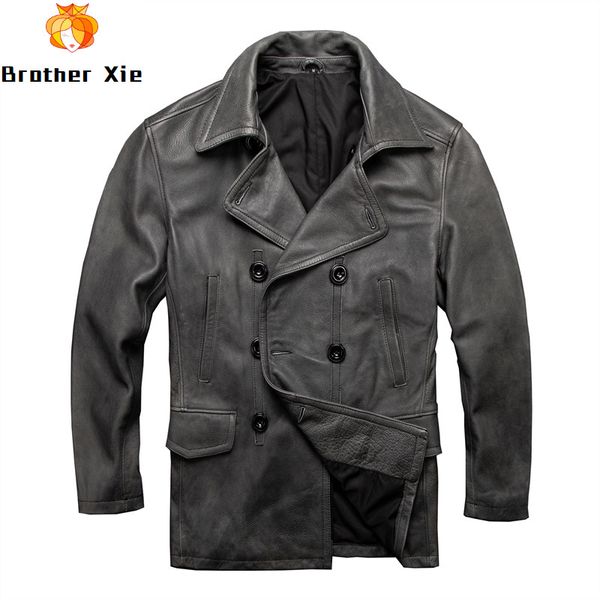 men's leather & faux 2021 vintage genuine jackets long trench coat cowhide double breasted casual business for male, Black
men's leather & faux 2021 vintage genuine jackets long trench coat cowhide double breasted casual business for male, Black