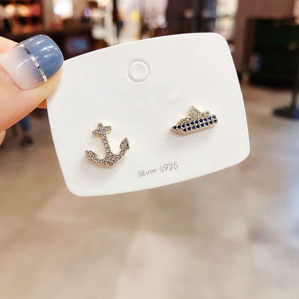 exquisite cubic zircon paved ship anchor stud earrings gold color blue cz crystal earrings for women, Golden;silver
exquisite cubic zircon paved ship anchor stud earrings gold color blue cz crystal earrings for women, Golden;silver