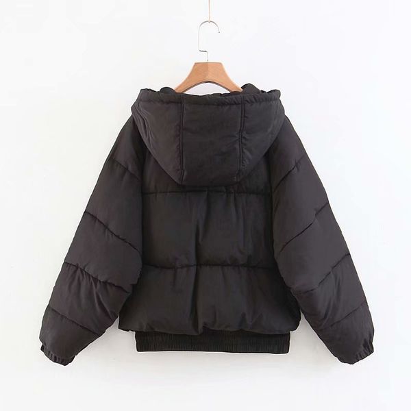 winter solid color loose long-sleeved hooded warm cotton jacket jacket women's zipper coat, Black
winter solid color loose long-sleeved hooded warm cotton jacket jacket women's zipper coat, Black