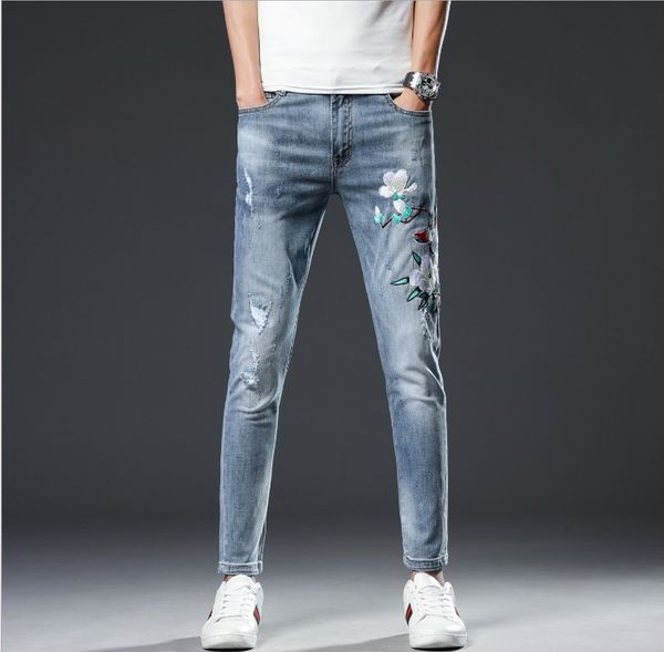 men's jeans fashion for men slim fit pants classic male denim fllower embroid straight elasticity pencil trousers, Blue
men's jeans fashion for men slim fit pants classic male denim fllower embroid straight elasticity pencil trousers, Blue