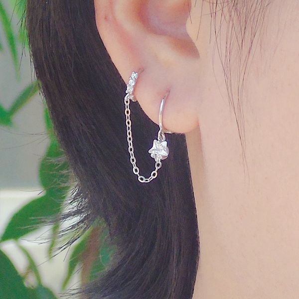 new 925 sterling silver earring fashion design zircon bow circle star 2 ear hole ear ring long ear chain trend wild girl jewelry, Golden 
new 925 sterling silver earring fashion design zircon bow circle star 2 ear hole ear ring long ear chain trend wild girl jewelry, Golden