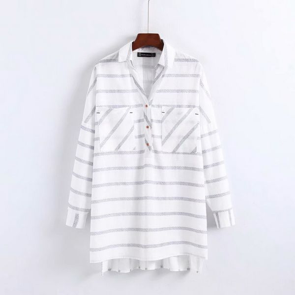 wide women blouse shirt autumn 2019 new fashion long sleeve pocket modern lady striped loose shirt, White
wide women blouse shirt autumn 2019 new fashion long sleeve pocket modern lady striped loose shirt, White