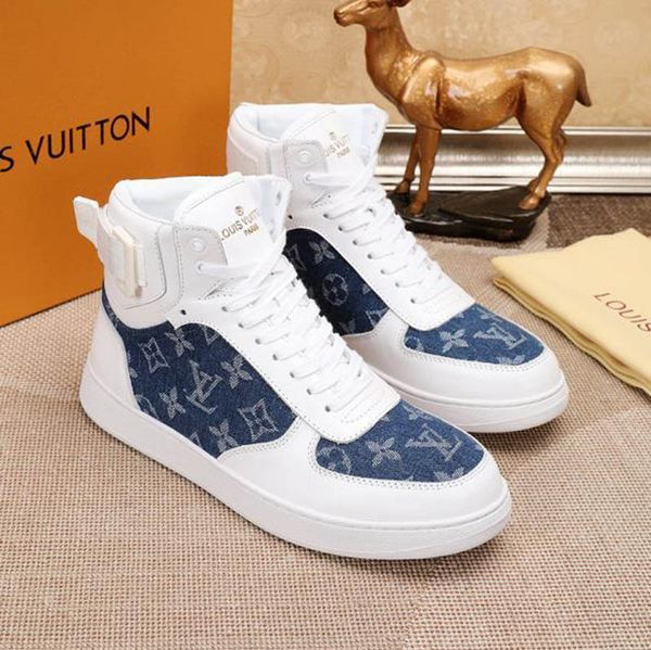 

Rivoli men de igner luxury high ca ual hoe triple black white canva leather 2019 men brand fa hion lei ure hoe with box