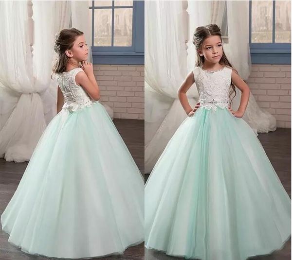 new mint green white appliqued flower girl dresses princess a line jewel neck with bow sash long kids formal pageant party dress, White;red
new mint green white appliqued flower girl dresses princess a line jewel neck with bow sash long kids formal pageant party dress, White;red