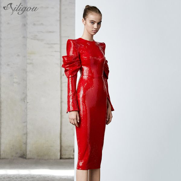 ailigou 2019 winter women's new dress sequins red long sleeve skinny knee club party dress vestidos, Black;gray
ailigou 2019 winter women's new dress sequins red long sleeve skinny knee club party dress vestidos, Black;gray