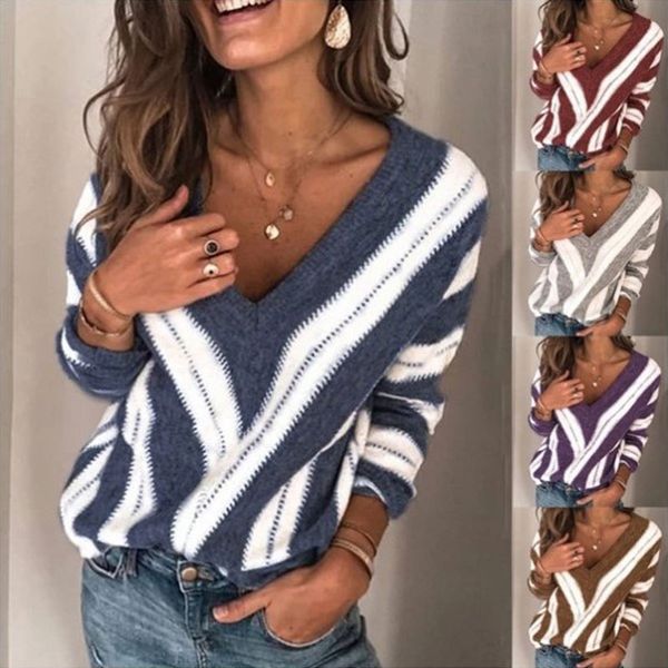 2019 fashion womens v neck sweater stripe knitwear pullover long sleeve oversized loose autumn winter sweaters, White;black
2019 fashion womens v neck sweater stripe knitwear pullover long sleeve oversized loose autumn winter sweaters, White;black