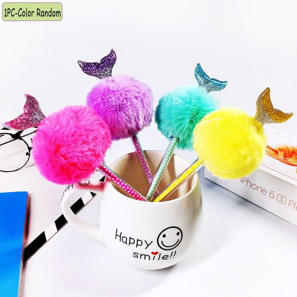 1 pc color random cute mermaid tail gel pens plush warm ball black colored pen writing tool stationery office school supplies, Blue;orange
1 pc color random cute mermaid tail gel pens plush warm ball black colored pen writing tool stationery office school supplies, Blue;orange