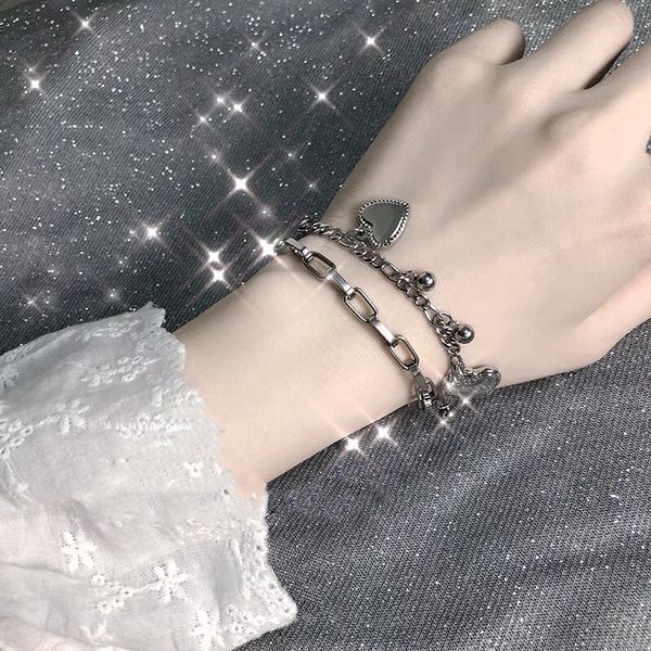 heart-shaped alloy bracelet fashionable double-layer chain beads accessories adorable teenage girl tiaodi hand jewelry, Black
heart-shaped alloy bracelet fashionable double-layer chain beads accessories adorable teenage girl tiaodi hand jewelry, Black