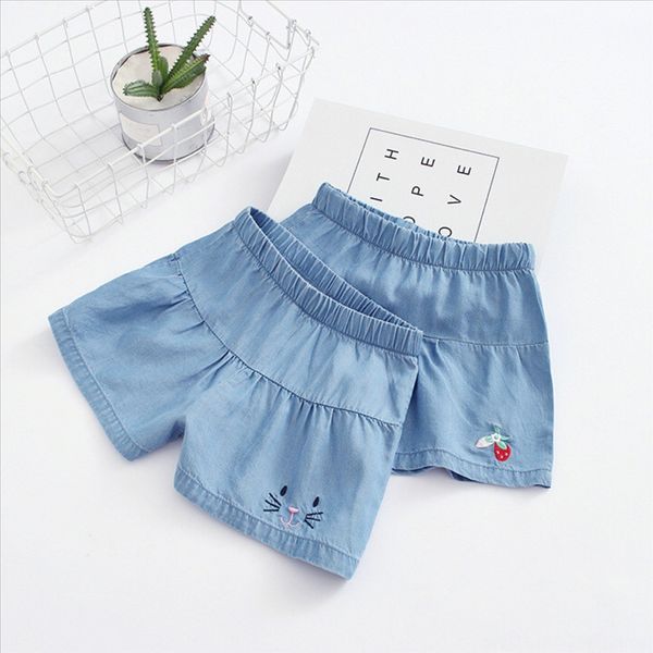 ns2020 girl embroidery strawberry cat tencel skirt and embroidered ns2020 girl embroidery strawberry cat tencel pants skirt and shor, Blue