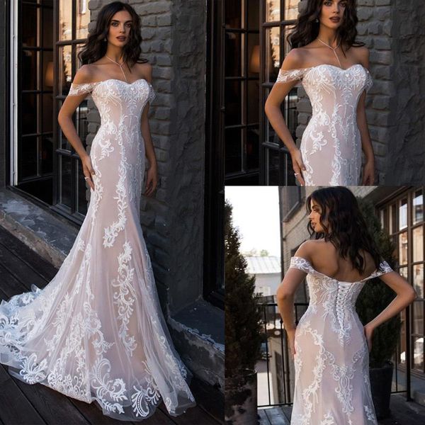 off the shoulder sweetheart mermaid wedding dresses long appliques lace up back vestido de novia beach bridal gowns, White
off the shoulder sweetheart mermaid wedding dresses long appliques lace up back vestido de novia beach bridal gowns, White