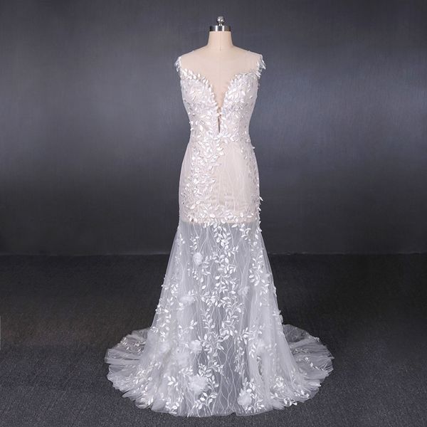 illusion neckline ivory mermaid wedding dresses lace appliques sheer back romantic wedding dresses with see through skirt bridal gowns, White
illusion neckline ivory mermaid wedding dresses lace appliques sheer back romantic wedding dresses with see through skirt bridal gowns, White