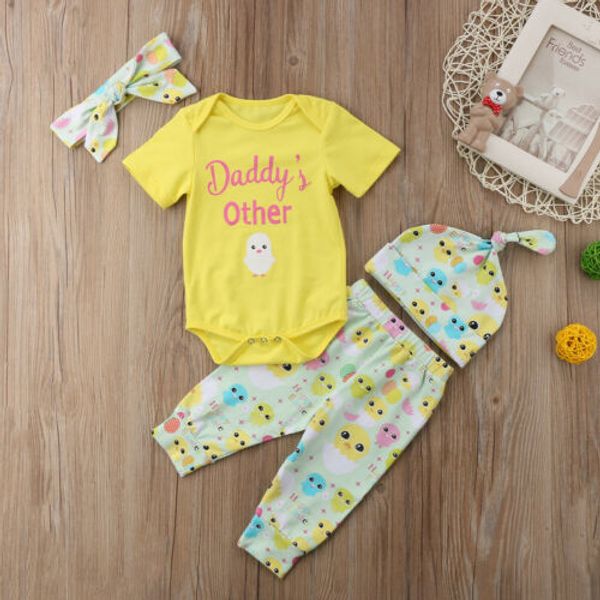 4pcs/set summer cute yellow newborn infants toddlers baby boy girl chick romper long pants hat bowknot outfit clothes casual
4pcs/set summer cute yellow newborn infants toddlers baby boy girl chick romper long pants hat bowknot outfit clothes casual