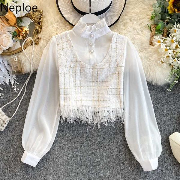women's blouses & shirts neploe women 2021 spring elegant fashion clothing sleeve stand short tassel chiffon ladies 1a209, White
women's blouses & shirts neploe women 2021 spring elegant fashion clothing sleeve stand short tassel chiffon ladies 1a209, White