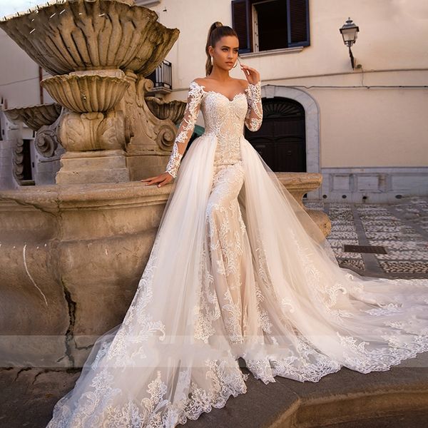sweetheart long sleeve lace mermaid wedding dress 2020 detachable train 2 in 1 bridal gowns vestido de noiva, White
sweetheart long sleeve lace mermaid wedding dress 2020 detachable train 2 in 1 bridal gowns vestido de noiva, White