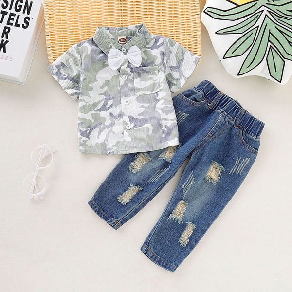 2019 summer baby boy short sleeve camo print shirt bow tie ripped jeans 2pcs infant boys clothes set outfits, White
2019 summer baby boy short sleeve camo print shirt bow tie ripped jeans 2pcs infant boys clothes set outfits, White