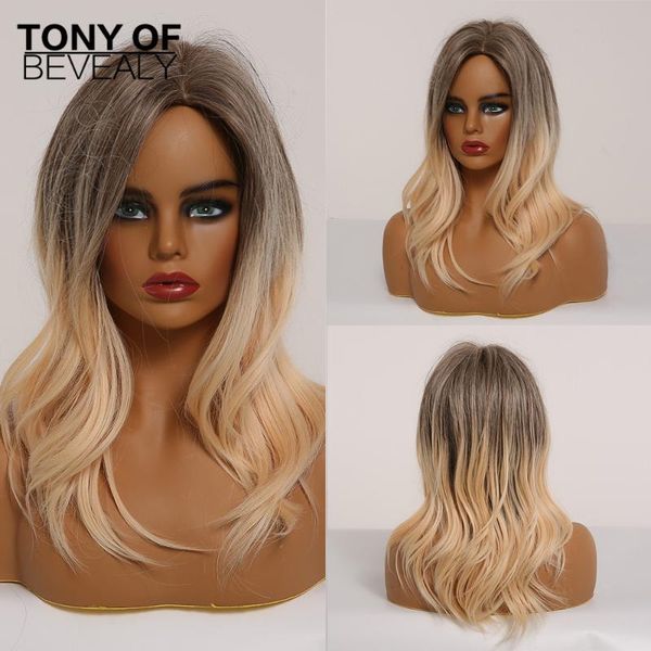 medium length wavy ombre blonde hair wigs middle part heat resistant synthetic wigs for afro women daily natural hair, Black
medium length wavy ombre blonde hair wigs middle part heat resistant synthetic wigs for afro women daily natural hair, Black