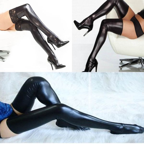 women lady black stockings elastic thigh high stockings with lace spandex latex rubber, Black;white
women lady black stockings elastic thigh high stockings with lace spandex latex rubber, Black;white