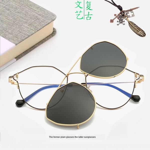 2019 metal dual-purpose sun plain set myopia glasses polygon irregular large frame myopia glasses, Silver 
2019 metal dual-purpose sun plain set myopia glasses polygon irregular large frame myopia glasses, Silver