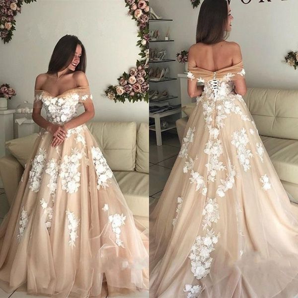 country champagne tulle wedding dresses 2019 elegant off shoulder a line bride bridal gowns with appliques lace-up back, White
country champagne tulle wedding dresses 2019 elegant off shoulder a line bride bridal gowns with appliques lace-up back, White