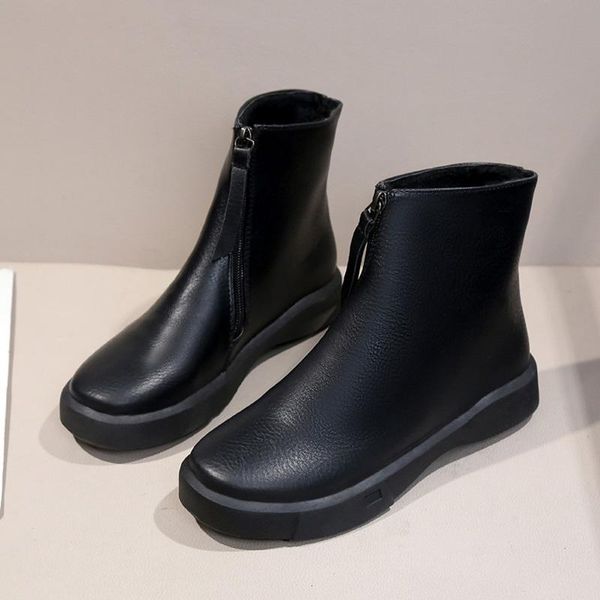 fashion leather boots for women mid-calf boots spring autumn women's shoes thick short, Black 
fashion leather boots for women mid-calf boots spring autumn women's shoes thick short, Black