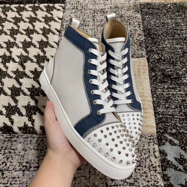summer breathable white mesh leather high spikes sneaker red bottom shoes men's luxury trainers party dress wedding with box, Black
summer breathable white mesh leather high spikes sneaker red bottom shoes men's luxury trainers party dress wedding with box, Black