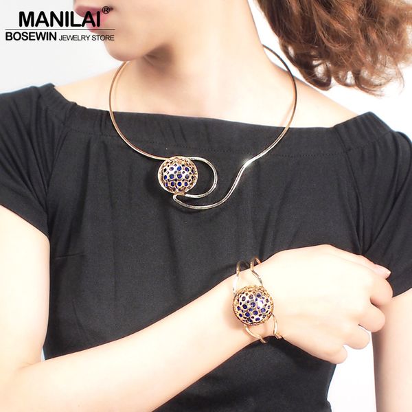 manilai unique statement jewelry sets women charm blue rhinestones gold choker necklace bracelets set fashion bangles torques, Silver
manilai unique statement jewelry sets women charm blue rhinestones gold choker necklace bracelets set fashion bangles torques, Silver