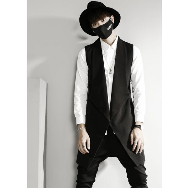 2019 new men's clothing hair stylist gd fashion original designer medium and long suit vest waistcoat plus size singer costumes, Black;white
2019 new men's clothing hair stylist gd fashion original designer medium and long suit vest waistcoat plus size singer costumes, Black;white