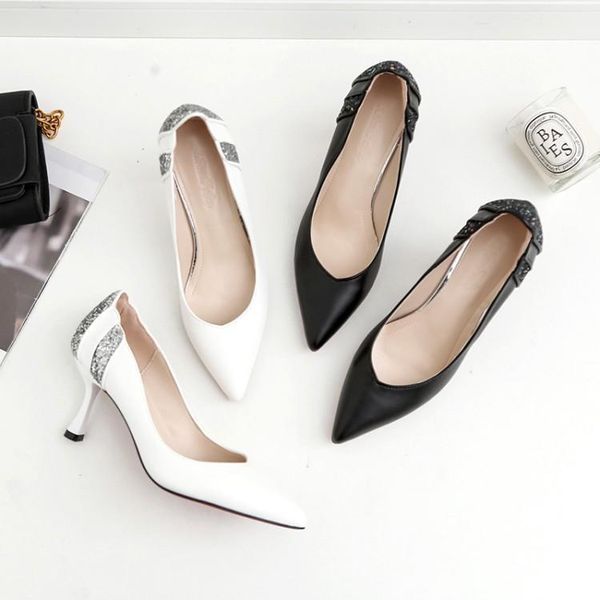 white black soft leather high heels womens shoes pointed toe slip on female gladiators chic sequined ruffles back ladies pumps
white black soft leather high heels womens shoes pointed toe slip on female gladiators chic sequined ruffles back ladies pumps