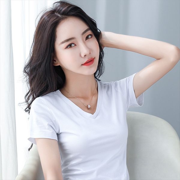 modier cotton s-5xl short-sleeved t- women's solid color large size slim v-neck base shirt fashionable t-shirt top, White
modier cotton s-5xl short-sleeved t- women's solid color large size slim v-neck base shirt fashionable t-shirt top, White