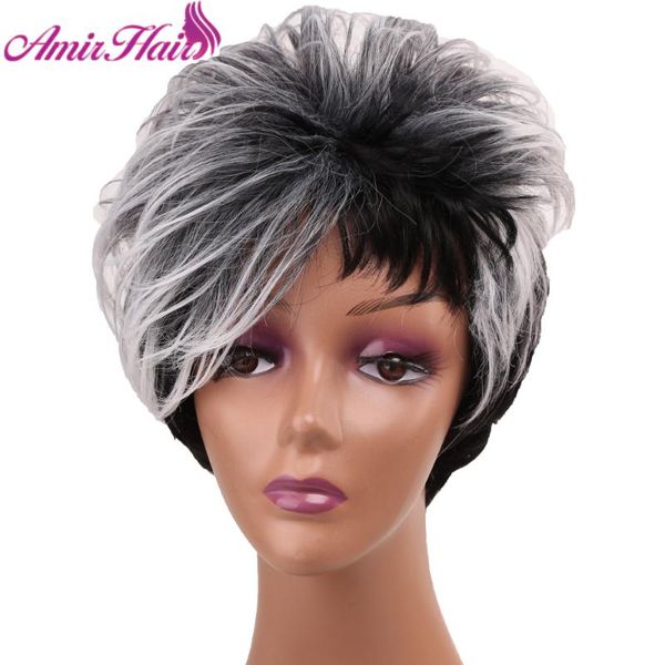 amir short hair wig ombre synthetic straight wig with part side bangs pixie cut fake hair for women high temperature fiber, Black
amir short hair wig ombre synthetic straight wig with part side bangs pixie cut fake hair for women high temperature fiber, Black