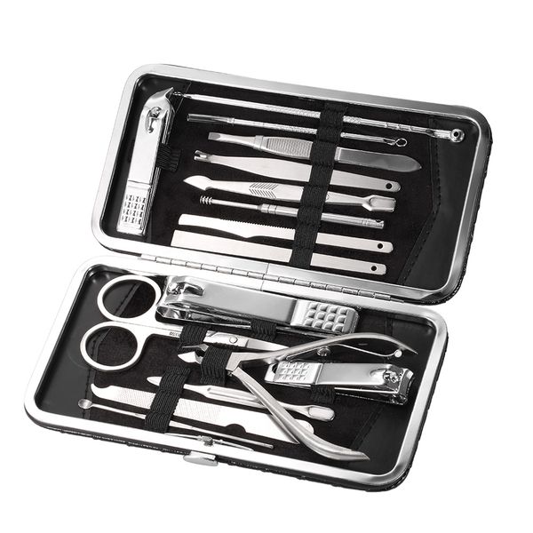 16pcs nail care set stainless steel manicure tools pedicure set clipper cutter scissor tweezer earpick blackhead needles pu bag
16pcs nail care set stainless steel manicure tools pedicure set clipper cutter scissor tweezer earpick blackhead needles pu bag