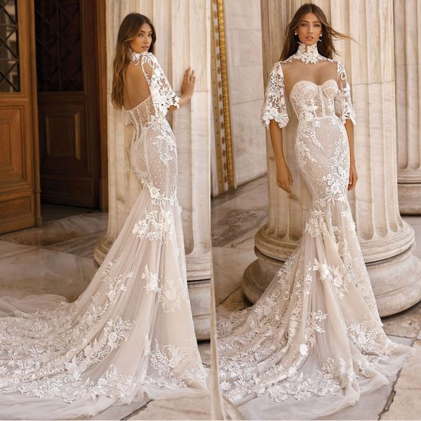 2019 berta mermaid wedding dresses with high neck wraps lace sequins backless bridal gowns plus size beach robe de mariee, White
2019 berta mermaid wedding dresses with high neck wraps lace sequins backless bridal gowns plus size beach robe de mariee, White