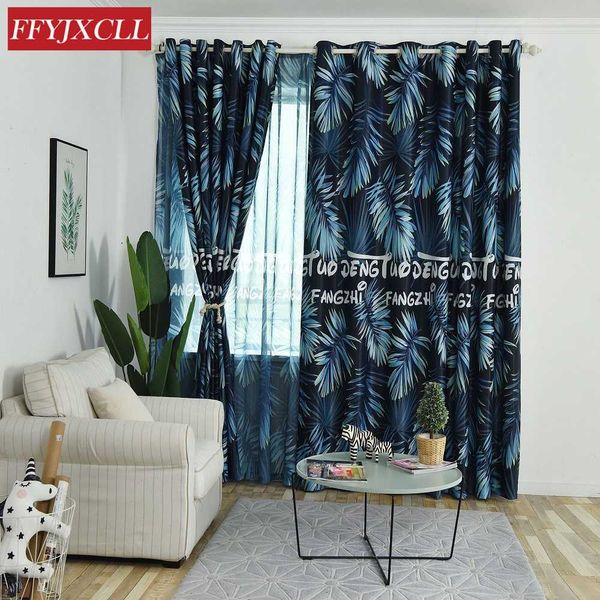 

modern blue leaves printed blackout curtains for living room window tulle and curtains for bedroom child drapes 85% shading