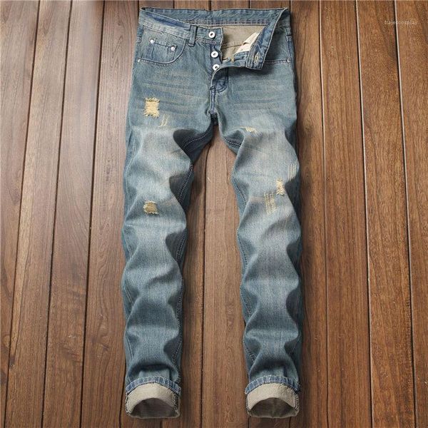 jeans slim casual males jeans with button fashion mens designer jeans hole style fashion mens straight, Blue 
jeans slim casual males jeans with button fashion mens designer jeans hole style fashion mens straight, Blue
