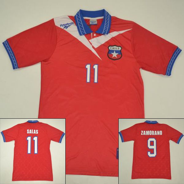 1996 1997 1998 home red football shirt #9 zamorano #11 salas chile soccer jersey retro vintage classic antique collection 96 97 98 uniform, Black;yellow 
1996 1997 1998 home red football shirt #9 zamorano #11 salas chile soccer jersey retro vintage classic antique collection 96 97 98 uniform, Black;yellow