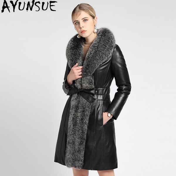 women's leather & faux ayunsue genuine jacket natural fur collar down winter women 100% real sheepskin coat korean jackets my, Black
women's leather & faux ayunsue genuine jacket natural fur collar down winter women 100% real sheepskin coat korean jackets my, Black
