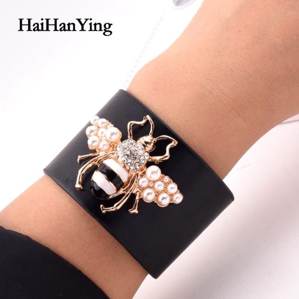 women's fashion exaggerated bee big bracelet adjustable leather insect animal pearl bangle model party luxurious charm jewellery, Black
women's fashion exaggerated bee big bracelet adjustable leather insect animal pearl bangle model party luxurious charm jewellery, Black