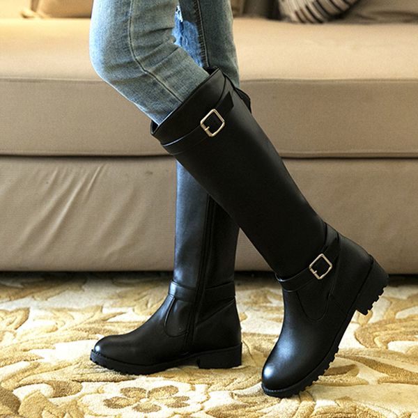 belt buckle winter boots women knee high long boots punk style pu leather motorcycle biker waterproof woman shoes zapatos, Black
belt buckle winter boots women knee high long boots punk style pu leather motorcycle biker waterproof woman shoes zapatos, Black