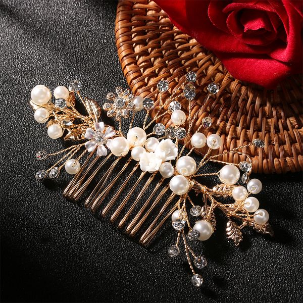 new women elegant gold pearl rhinestone hair combs leaf flower handmade bride headdress wedding bridal head piece hair ornaments, Golden;white
new women elegant gold pearl rhinestone hair combs leaf flower handmade bride headdress wedding bridal head piece hair ornaments, Golden;white