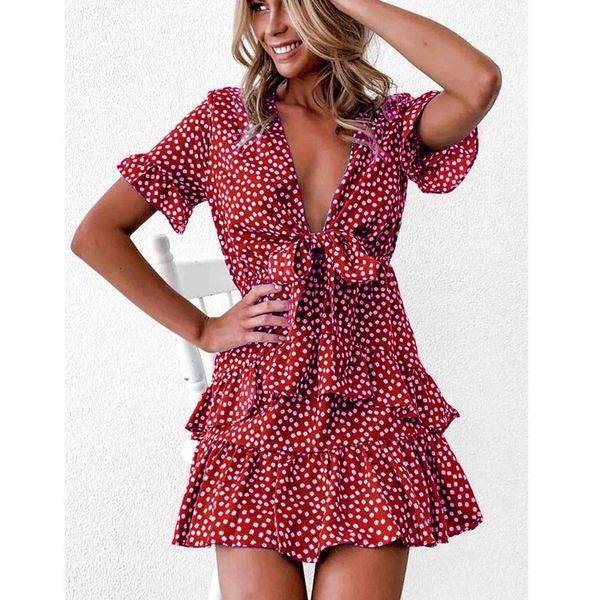 2020 women polka dot boho ruffle mini dress knot v-neck party summer beach holiday dresses women vestidos black/green/red, Black;gray
2020 women polka dot boho ruffle mini dress knot v-neck party summer beach holiday dresses women vestidos black/green/red, Black;gray