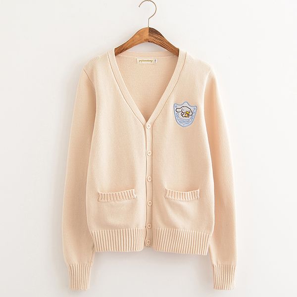cartoon embroidery big ear dog cherry pink/almond/water blue soft knitted cotton sweater long-sleeved cardigan uniform cos jk, White;black
cartoon embroidery big ear dog cherry pink/almond/water blue soft knitted cotton sweater long-sleeved cardigan uniform cos jk, White;black