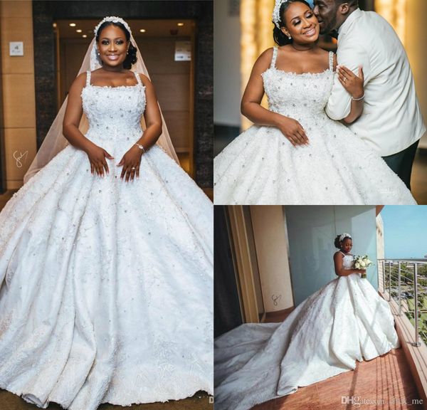 african plus size ball gown wedding dresses custom made lace applique crystal black girl wedding dress with straps luxury bridal vestidos, White
african plus size ball gown wedding dresses custom made lace applique crystal black girl wedding dress with straps luxury bridal vestidos, White