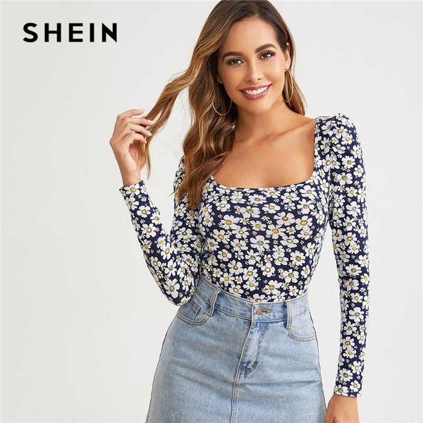 shein square neck daisy floral print form fitted t shirt women 2019 autumn long sleeve elegant office ladies tshirts, White
shein square neck daisy floral print form fitted t shirt women 2019 autumn long sleeve elegant office ladies tshirts, White