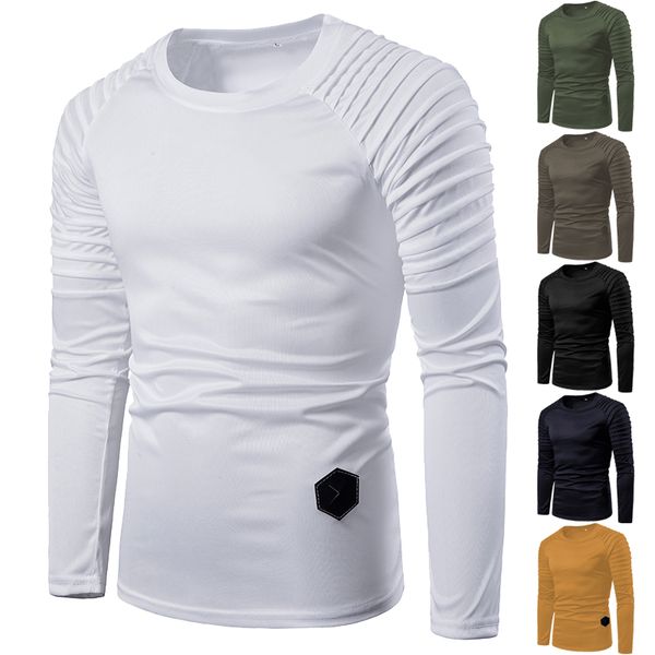 6 colors for men 2019 round neck slim solid long-sleeved t-shirt stripe pleated rag-sleeve men's wear, White;black
6 colors for men 2019 round neck slim solid long-sleeved t-shirt stripe pleated rag-sleeve men's wear, White;black