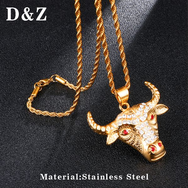 d&z 316l stainless steel bling crystal bull head necklaces pendants for male iced out rock&roll jewelry, Silver
d&z 316l stainless steel bling crystal bull head necklaces pendants for male iced out rock&roll jewelry, Silver