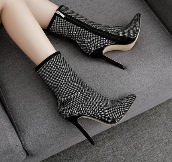 plus size 35-42 winter rhinestones high heels ankle boots woman zip pointed toe motorcycle boots for females, Black
plus size 35-42 winter rhinestones high heels ankle boots woman zip pointed toe motorcycle boots for females, Black