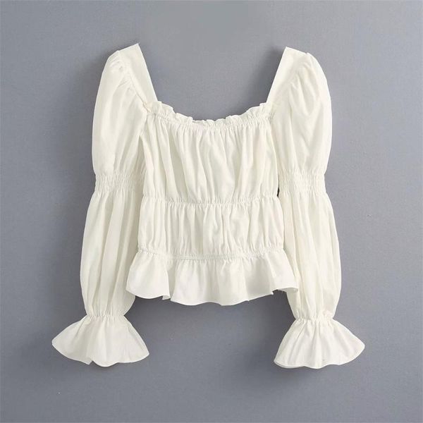 2020 summer women's new french retro niche design wrinkled square collar sheep leg sleeve waist shirt, White
2020 summer women's new french retro niche design wrinkled square collar sheep leg sleeve waist shirt, White
